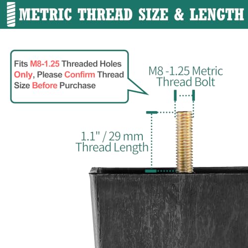4pcs Plastic Square Legs 8" with Plate Nuts, M8-1.25 Thread - size: 8 Inch, M8-1.25 Metric Bolts