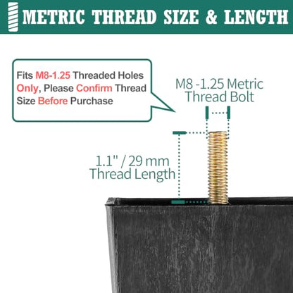 4pcs Plastic Square Legs 8" with Plate Nuts, M8-1.25 Thread - size: 8 Inch, M8-1.25 Metric Bolts