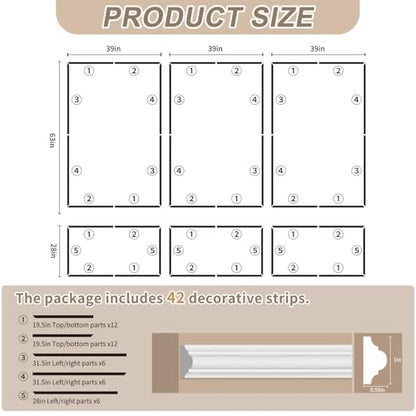 JBER Peel and Stick Wall Molding Kit, 6 Pre-Cut Wainscoting Panels - color: White-3 Pack-A, size: 91 x 39 in