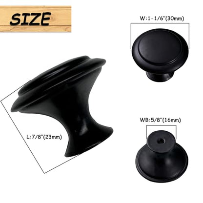 Cabinet Knobs, 30 PCS 30mm Dresser Knobs, Premium Drawer Knobs, Metal Furniture Handles, Black Zinc Door Knobs for Closet- 1-1/6 Inch Diameter Round Drawer Pulls Kitchen Knob Hardware with Screws DIY - size: 30pcs/pack
