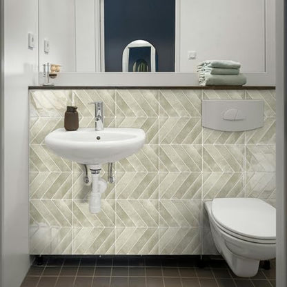10-Sheet Herringbone Peel and Stick Backsplash Tiles, Beige - color: Beige