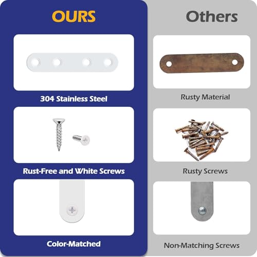 12Pcs White Stainless Steel Straight Braces, 3.78” Flat Brackets,Straight Bracket, Ideal for Wood, Bed Frame, Furniture & Shelves Mending,with 48Pcs White Stainless Steel Screws