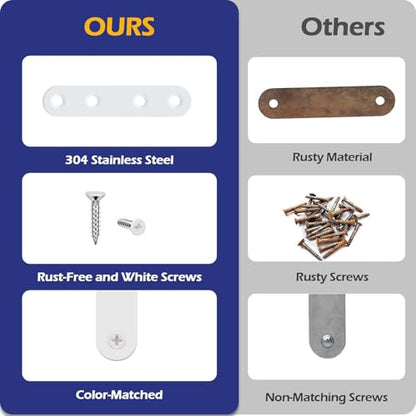 12Pcs White Stainless Steel Straight Braces, 3.78” Flat Brackets,Straight Bracket, Ideal for Wood, Bed Frame, Furniture & Shelves Mending,with 48Pcs White Stainless Steel Screws