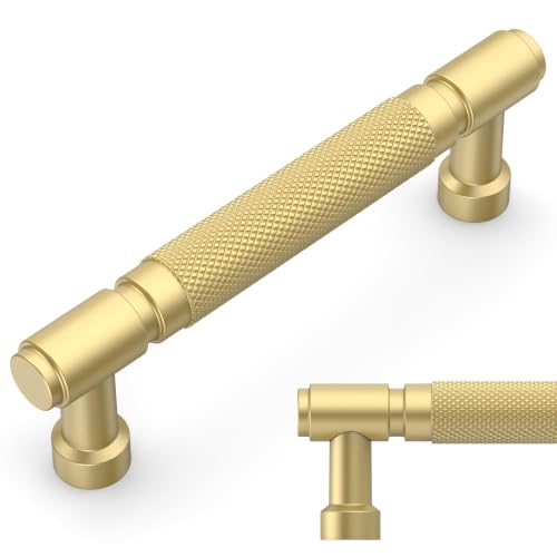 Amerdeco 10 Pack Brushed Gold knurled Cabinet Pulls 4" - color: Brushed Gold, size: 4" hole center