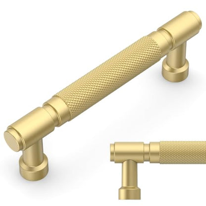 Amerdeco 10 Pack Brushed Gold knurled Cabinet Pulls 4" - color: Brushed Gold, size: 4" hole center