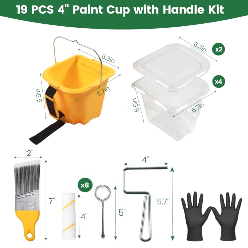 Voomey 4 Inch Paint Bucket Hand Held Paint Cup Liner & Lid Kit 19pcs - size: 19pcs Paint Cups Kit