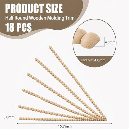 18-Pack 15.75 Inch Unfinished Beaded Wood Trim Molding (Wide 8mm) - size: 8mm