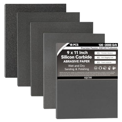 18-Sheet Premium Wet Dry Sandpaper Assortment, 9 x 11 Inch - style: MixGrit 18Pcs