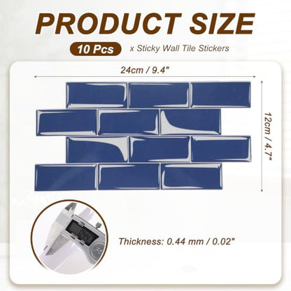HARFINGTON Peel and Stick Backsplash Tiles 9.4"x4.7" Sea Blue, 10Pcs - color: Sea Blue