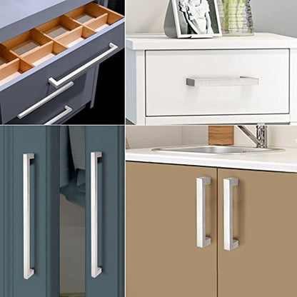 Probrico (5 Pack 5 inch Square Kitchen Cabient Handles Bathroom Dresser Pulls Stainless Steel Modern Bar Pulls Cabinet Hardware - color: Brushed Nickel, size: hole center 5"