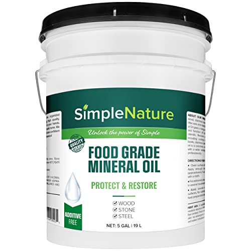 SimpleNature Food Grade Mineral Oil - for Moisturizing, Lubricating, Restoring & Protecting Wood, Cutting Boards, Butcher Block, Countertops, and Stainless Steel (5 Gallons) - size: 5 Gallons
