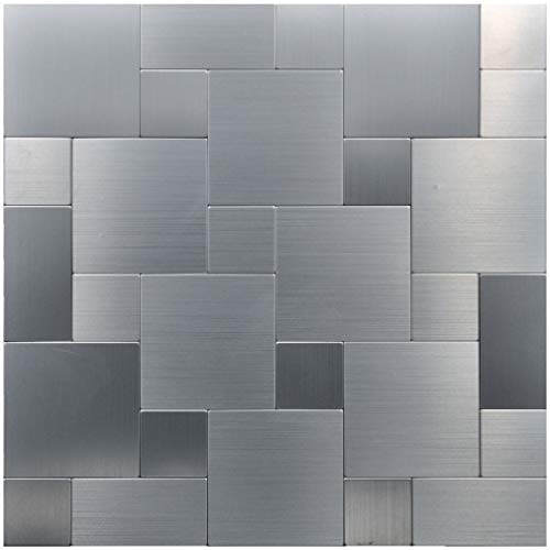 Art3d Metal Peel and Stick Backsplash Tile, 10-Pack, Brushed Silver - color: Brush Silver