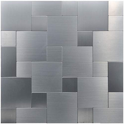 Art3d Metal Peel and Stick Backsplash Tile, 10-Pack, Brushed Silver - color: Brush Silver