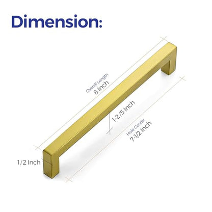 Ravinte Brushed Brass Kitchen Square Cabinet Handles 7-1/2 Inch 5 Pack - color: Brushed Brass
