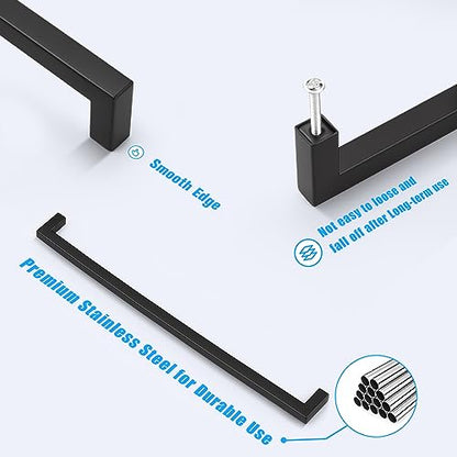 KNOBWELL 20 Pack| 320mm Black Drawer Pulls, 12-3/5 inch Stainless Steel Long Cabinet Pulls, Matte Black Handles for Kitchen Cabinet, Dresser Drawer, Cupboard, Wardrobe and Chest - color: Matte Black, size: Hole Center:12-3/5 inch(320mm)