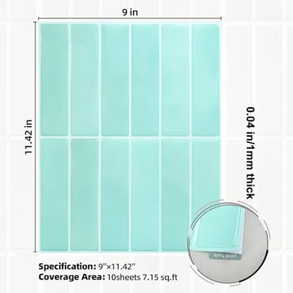 Peel and Stick Backsplash Tile for Kitchen, 10 Sheets, 11.42''x9'' - color: Mint Green