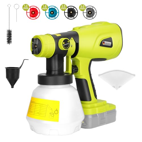 DTEZTECH Paint Sprayer for Ryobi ONE+ 18V Battery((No Battery), 200W HVLP Cordless Handheld Spray Gun Brushless Motor, with Copper Nozzle, Adjustable Flow for Walls, Fences, Furniture, Cabinets - color: Fluorescent Yellow