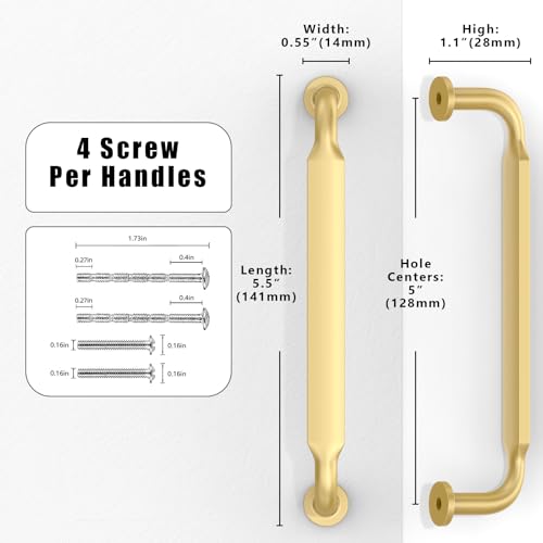 10 Pack Brushed Gold Cabinet Pulls 5 Inch(128mm) Kitchen Cabinet Handles Cabinet Hardware for Drawer Pulls - color: Brushed Gold, size: 5" Hole Center