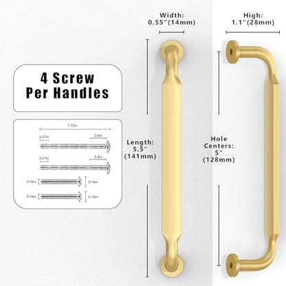 10 Pack Brushed Gold Cabinet Pulls 5 Inch(128mm) Kitchen Cabinet Handles Cabinet Hardware for Drawer Pulls - color: Brushed Gold, size: 5" Hole Center