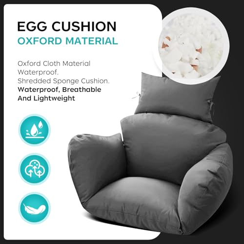 Egg Chair Cushion Replacement, Waterproof Thicken Hanging Egg Swing Chair Cushion for Outdoor Furniture, Wicker Rattan Hammock Basket Cushion with Headrest Pillow 47x31.5x4.7 inch, Grey - color: Grey
