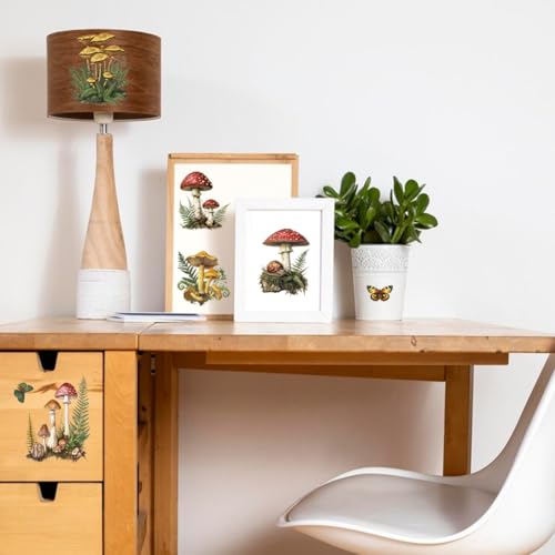 GLOBLELAND 3 Sheets Vintage Mushrooms Transfer for Furniture 6×12 inch - style: Mushrooms
