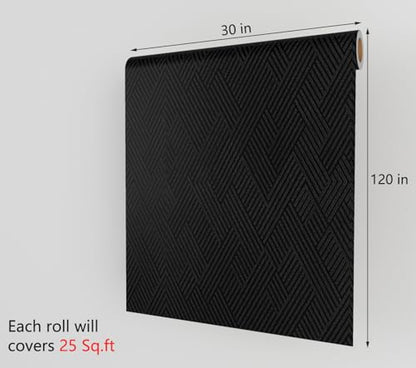 Decotalk 30"x120" Textured Peel and Stick Wallpaper Black Geometric - Peel and Stick Wallpaper Textured Black Wall Paper for Bedroom Dark Contact Paper Cabinet Vinyl Wrap, Easy to Use - size: 30" x 120"