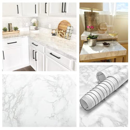 EZ FAUX DECOR Vinyl Countertop Update Wrap 36" x 120" Waterproof White Marble Contact Paper Countertop Adhesive Covering Formica Laminate Removable Wallpaper Peel and Stick Backsplash - size: 36" x 120"