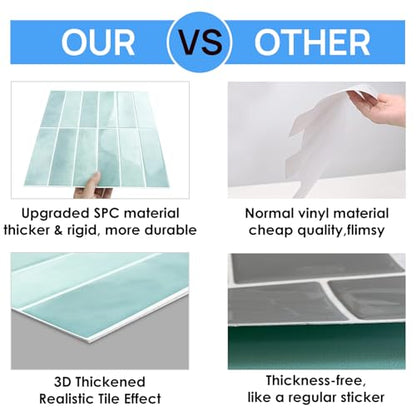 Peel and Stick Tile，New Upgrade Thicker Design Self Adhesive 12" x 12" Large Premium Peel and Stick Backsplash for Kitchen (Mint Green). - color: Mint Green