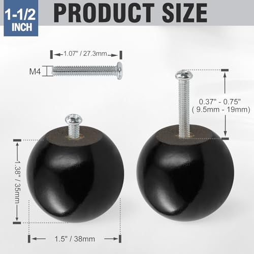 FoDau770 Round Ball Wood Knobs, 1-1/2" Diameter - Black - 15 Pieces - color: Black, size: 1-1/2 Inch