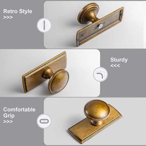 6Pack Antique Brass Cabinet Knob with Backplate Round Drawer Knob - color: Antique Brass, style: Escutcheon