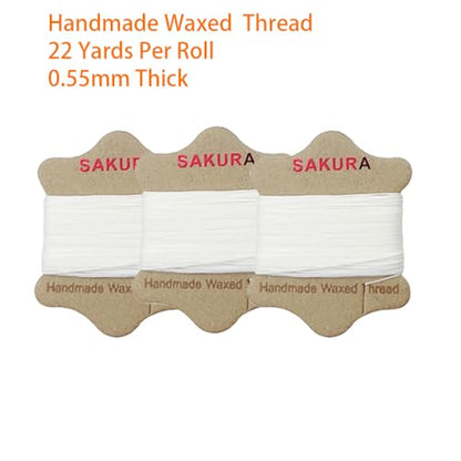 SAKURA Upholstery Repair Kit, 0.55mm ，Round Waxed Sewing Thread (3 Colors) & Heavy Duty Needles (7 PCS) for Leather, Canvas & Quilting Thread (3-White) - color: 3-White