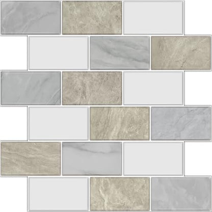 10 Sheets Peel and Stick Backsplash for Kitchen 12"X12" Renter Friendly Backsplash Back Splash Adhesive Subway Wall for Bathroom Cream White & Light Gray Marble Tile Sticker（Not 3D Tile
