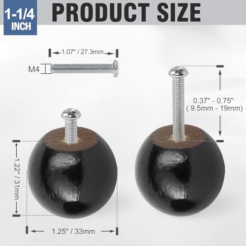 FoDau770 Round Ball Wood Knobs, 1-1/4" Diameter - Black - 15 Pieces - color: Black, size: 1-1/4 Inch