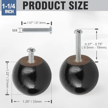 FoDau770 Round Ball Wood Knobs, 1-1/4" Diameter - Black - 15 Pieces - color: Black, size: 1-1/4 Inch