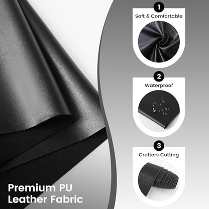 KUUP Smooth PU Faux Leather Fabric Sheets, 54" x 12", 0.8mm Thick - color: Black, size: 12 IN