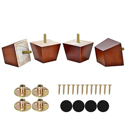 Michanco 2 inch Sofa Legs Square Furniture Feet Screw in Wood Replacement Leg Set of 4 for Ottoman Couch Armchair Recliner - size: 2 Inch Walnut