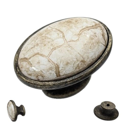 10 pcs Antique Brass Brown Oval Ceramic Cabinet Knobs for Cabinets, Drawers, Dressers, Closets, Vanities - color: Antique Brass-Brown, size: Oval Knobs
