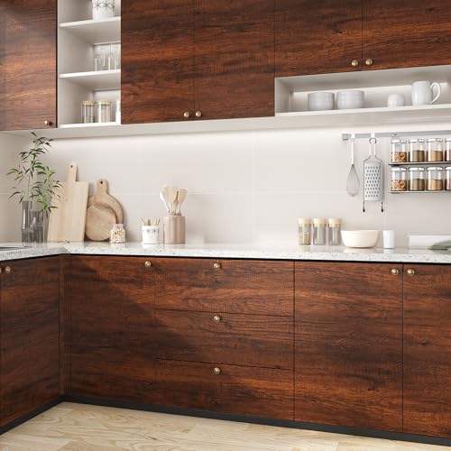 VEELIKE Auburn Cherry Wood Contact Paper Peel and Stick Wood Wallpaper for Kitchen Cabinets Furniture 15.7''x354'' Self Adhesive Waterproof Vinyl Wrap Wood Grain Contact Paper for Countertop Table Top - size: 15.7" x 354"