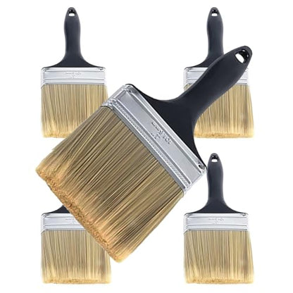 5 Pieces 4 Inch Paint Brushes,Flat Painting Brush Tool with Treated Plastic Handle for Home Furniture DIY Paint,Wood Cabinet,Fences,Deck and Wall Trim - size: 4 inch