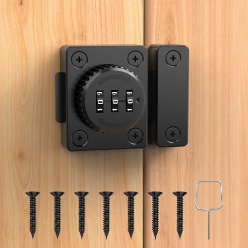 Combination Cabinet Latch, Keyless Drawer Lock, Easy to Install, Suitable for Kitchen Cabinet, Office Drawer, Wooden Furniture, One-Way Door, Etc (Black, 1 Pack)