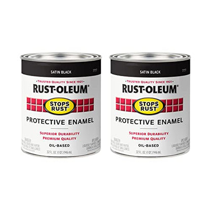 Rust-Oleum Stops Rust Brush On Protective Enamel Paint, Satin Black - color: Satin Black, size: 32 Fl Oz (Pack of 2)