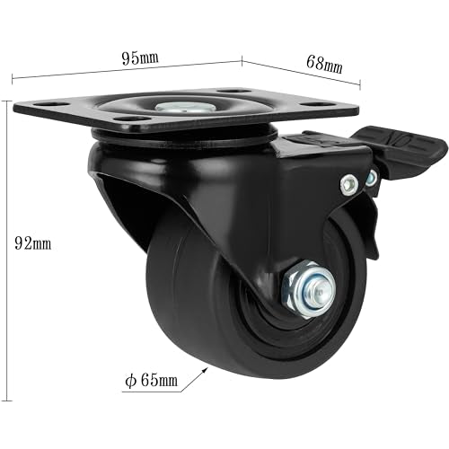 Finnhomy 2.5 Inch Caster Wheels Set of 4 Heavy Duty Low Profile Plate Swivel Casters with Brake Premium Nylon Wheels 3,300 Lbs Anti-wear Lockable Furniture Casters Sturdy for Toolbox Workbench Black - size: 2.5" (with Brake)