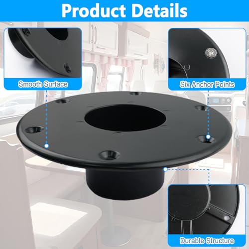 1 Pack Black RV Table Base Mount Aluminum Camper Table Base Mount with 6 Mounting Holes Floor Mounting Base Includes Mounting Screws - color: 1pack