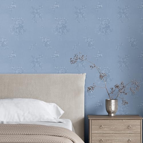 CRE8TIVE Light Blue Peel and Stick Wallpaper - 12"x354" Textured Embossed Flower Wallpaper Adhesive for Bedroom, Kitchen, Living Room - color: Light Blue, size: 12" x 354"