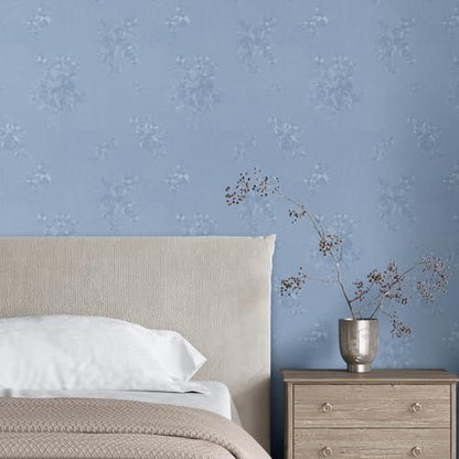 CRE8TIVE Light Blue Peel and Stick Wallpaper - 12"x354" Textured Embossed Flower Wallpaper Adhesive for Bedroom, Kitchen, Living Room - color: Light Blue, size: 12" x 354"
