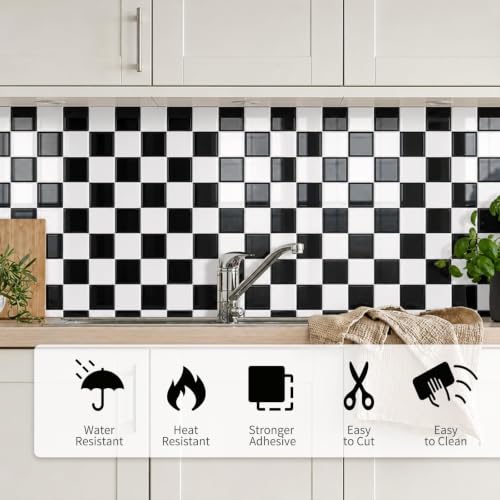 10 Sheets Upgraded Thicker Design Tile Peel and Stick Backsplash - color: Black/White