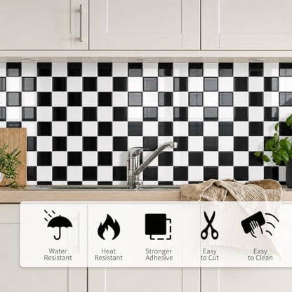 10 Sheets Upgraded Thicker Design Tile Peel and Stick Backsplash - color: Black/White