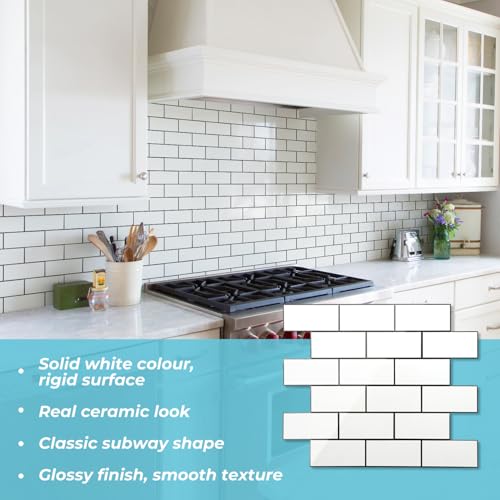 STICKGOO Peel and Stick Backsplash on Subway Tile, Polished White - color: White
