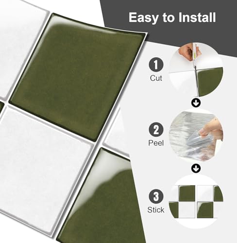 10 Sheets Thicker Design Peel and Stick Backsplash, 3D Self Adhesive Peel and Stick Wall Tile Backsplash for Kitchen, Bathroom, 12"x12", White and Green - color: White and Green