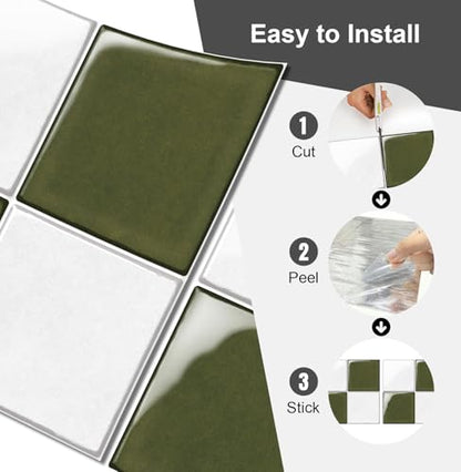 10 Sheets Thicker Design Peel and Stick Backsplash, 3D Self Adhesive Peel and Stick Wall Tile Backsplash for Kitchen, Bathroom, 12"x12", White and Green - color: White and Green